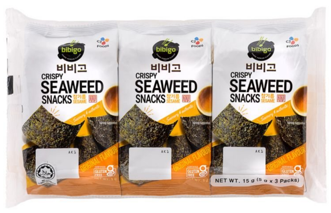 CRISPY SEAWEED SNACKS SESAME OIL BIBIGO 3X5G